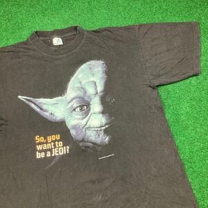 Vintage Star Wars Yoda Shirt Mens L Black 1996 So You Want To Be A Jedi Logo 90s
